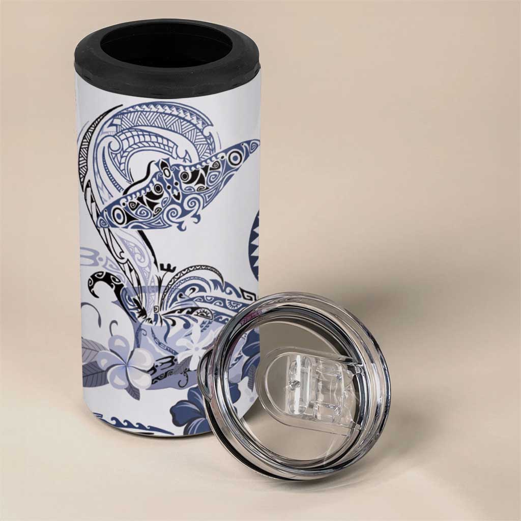 Polynesian Manta Ray 4 in 1 Can Cooler Tumbler Blue Floral Turtle Tattoo LT9 - Polynesian Pride