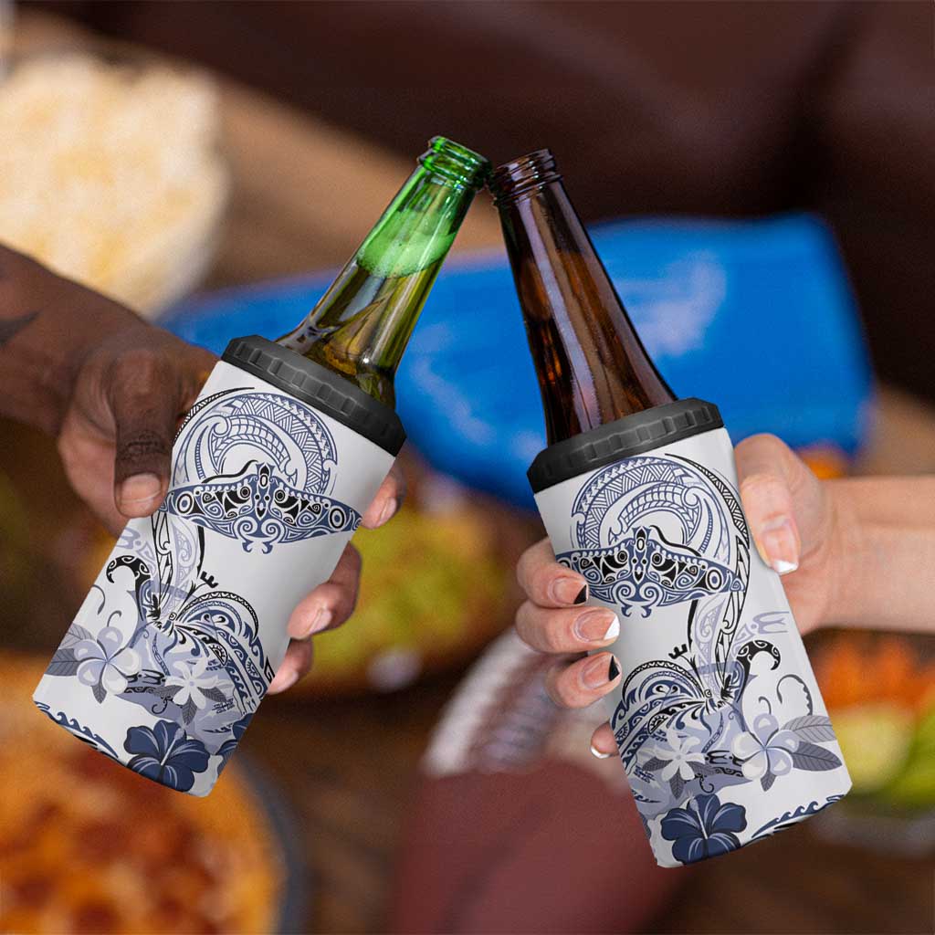 Polynesian Manta Ray 4 in 1 Can Cooler Tumbler Blue Floral Turtle Tattoo LT9 - Polynesian Pride