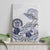Polynesian Manta Ray Canvas Wall Art Blue Floral Turtle Tattoo - Polynesian Pride