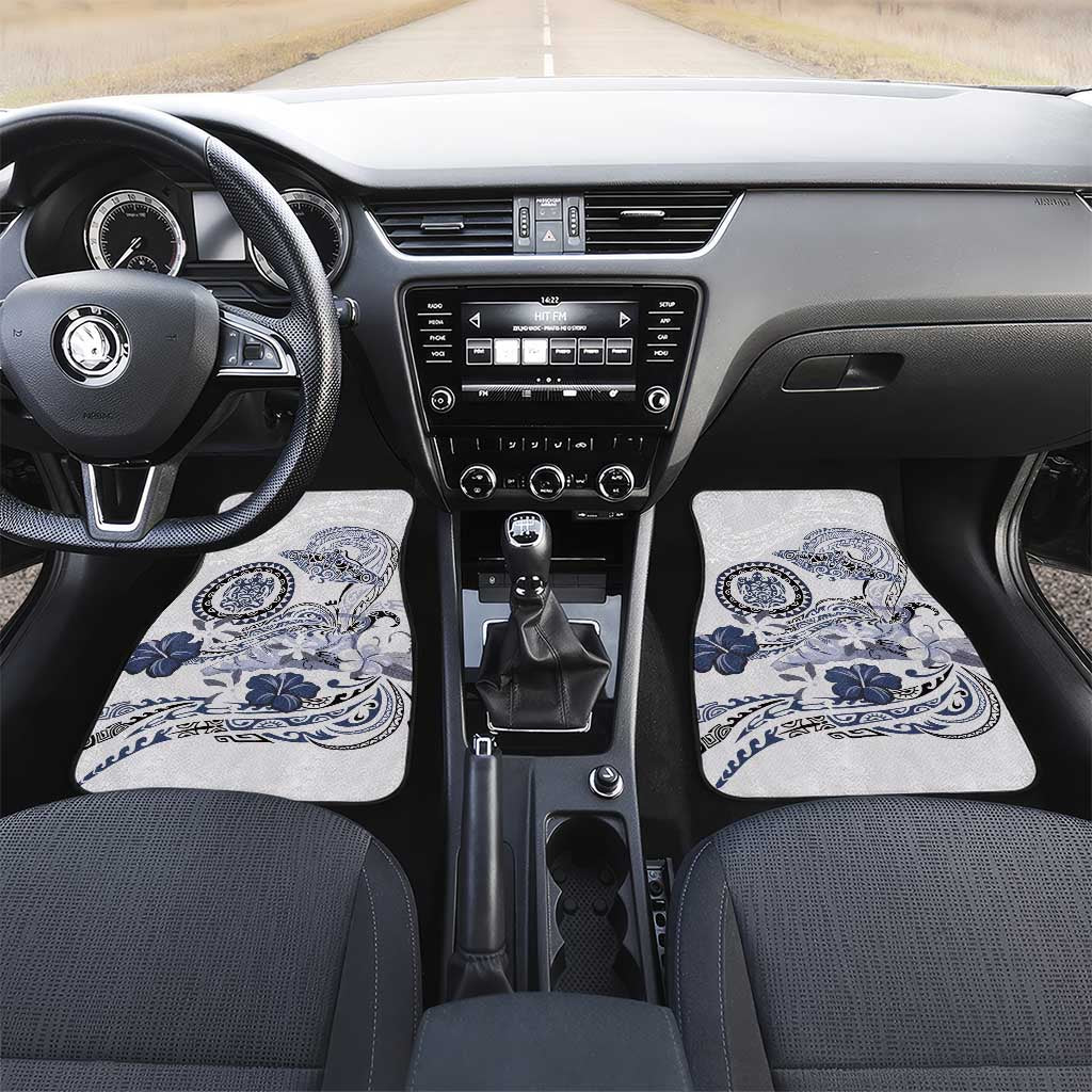 Polynesian Manta Ray Car Mats Blue Floral Turtle Tattoo LT9 Set 2pcs - Front Blue - Polynesian Pride