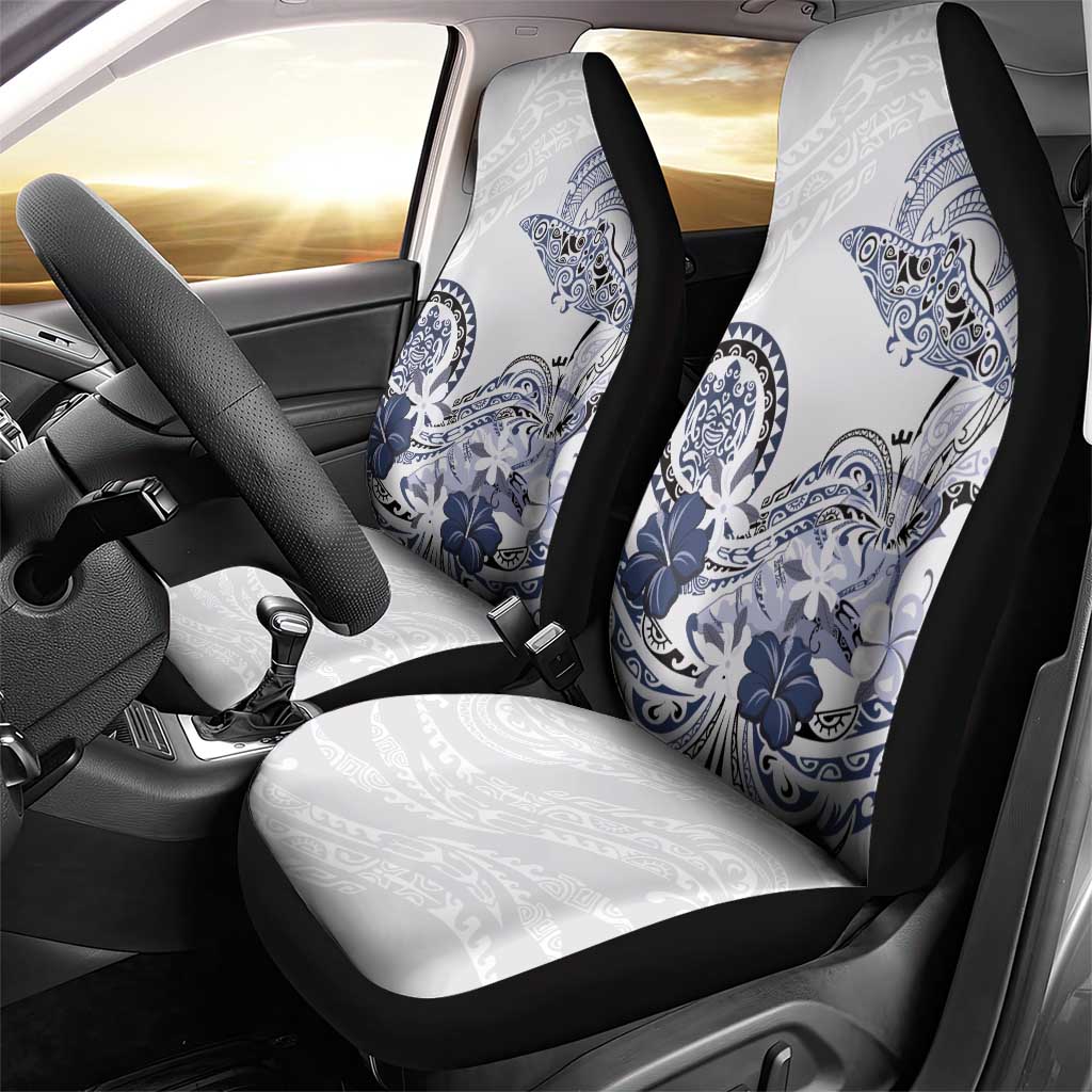 Polynesian Manta Ray Car Seat Cover Blue Floral Turtle Tattoo - Polynesian Pride
