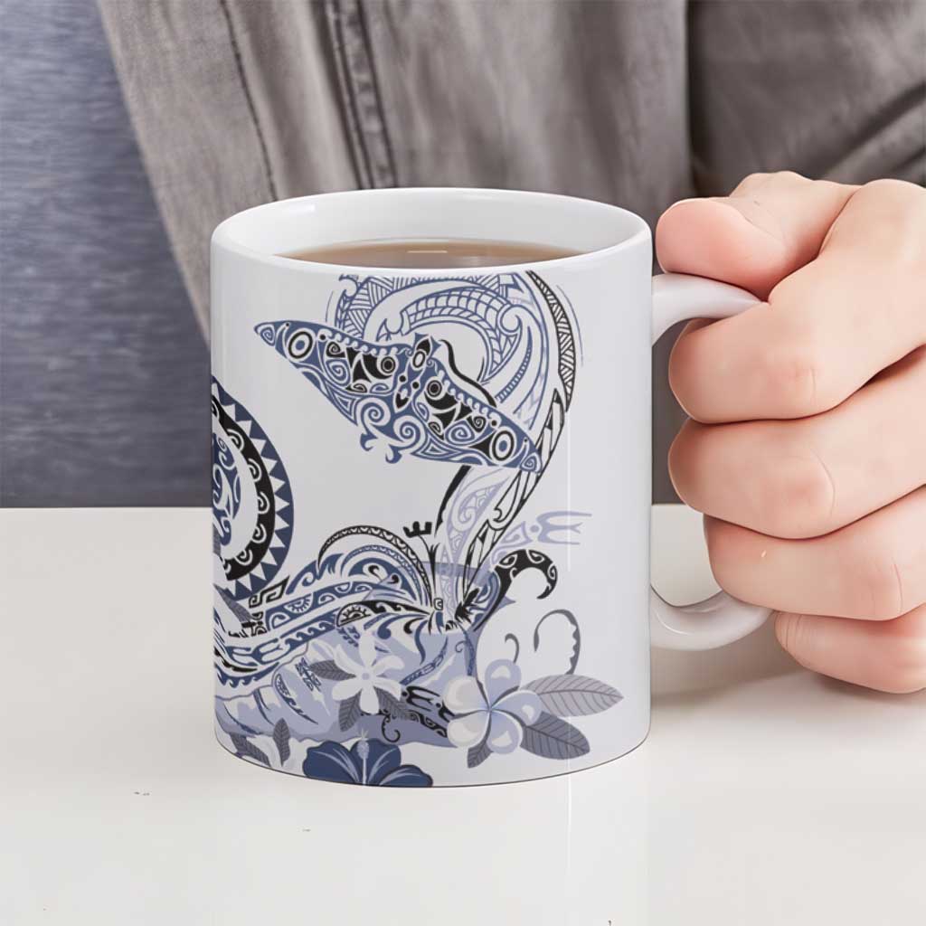 Polynesian Manta Ray Ceramic Mug Blue Floral Turtle Tattoo LT9 - Polynesian Pride