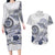 Polynesian Manta Ray Couples Matching Long Sleeve Bodycon Dress and Hawaiian Shirt Blue Floral Turtle Tattoo - Polynesian Pride