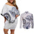Polynesian Manta Ray Couples Matching Off Shoulder Short Dress and Long Sleeve Button Shirt Blue Floral Turtle Tattoo - Polynesian Pride