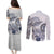 Polynesian Manta Ray Couples Matching Puletasi and Long Sleeve Button Shirt Blue Floral Turtle Tattoo - Polynesian Pride