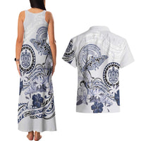 Polynesian Manta Ray Couples Matching Tank Maxi Dress and Hawaiian Shirt Blue Floral Turtle Tattoo - Polynesian Pride