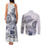 Polynesian Manta Ray Couples Matching Tank Maxi Dress and Long Sleeve Button Shirt Blue Floral Turtle Tattoo - Polynesian Pride
