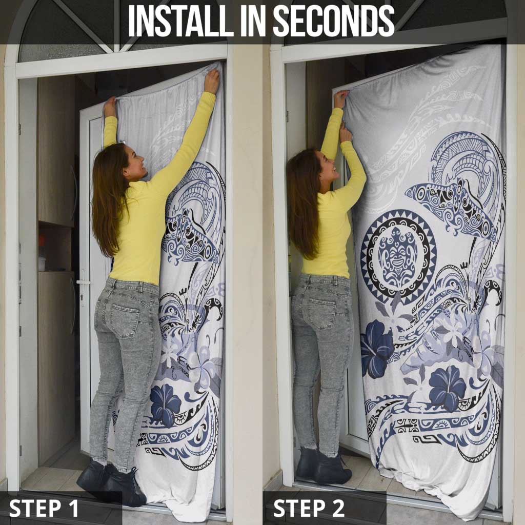 Polynesian Manta Ray Door Cover Blue Floral Turtle Tattoo - Polynesian Pride