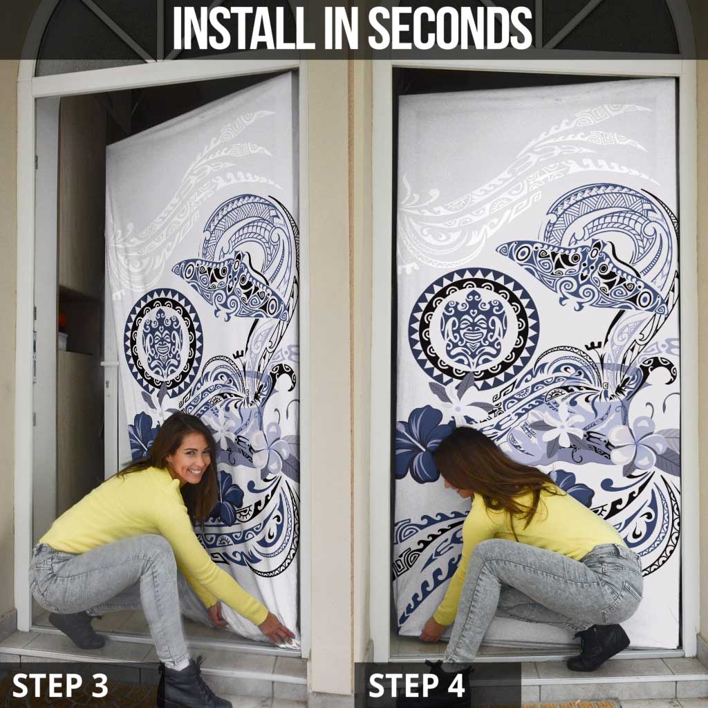 Polynesian Manta Ray Door Cover Blue Floral Turtle Tattoo - Polynesian Pride