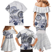 Polynesian Manta Ray Family Matching Mermaid Dress and Hawaiian Shirt Blue Floral Turtle Tattoo - Polynesian Pride
