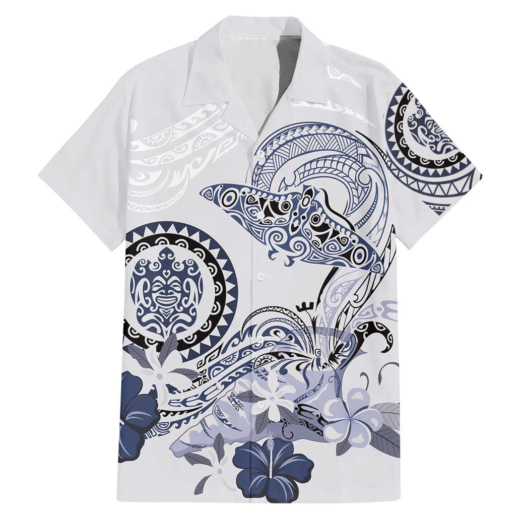 Polynesian Manta Ray Family Matching Mermaid Dress and Hawaiian Shirt Blue Floral Turtle Tattoo - Polynesian Pride