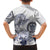 Polynesian Manta Ray Family Matching Off The Shoulder Long Sleeve Dress and Hawaiian Shirt Blue Floral Turtle Tattoo - Polynesian Pride