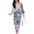 Polynesian Manta Ray Family Matching Off The Shoulder Long Sleeve Dress and Hawaiian Shirt Blue Floral Turtle Tattoo - Polynesian Pride