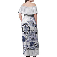 Polynesian Manta Ray Family Matching Off Shoulder Maxi Dress and Hawaiian Shirt Blue Floral Turtle Tattoo - Polynesian Pride