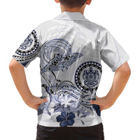 Polynesian Manta Ray Family Matching Puletasi and Hawaiian Shirt Blue Floral Turtle Tattoo LT9 - Polynesian Pride