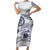 Polynesian Manta Ray Family Matching Short Sleeve Bodycon Dress and Hawaiian Shirt Blue Floral Turtle Tattoo - Polynesian Pride