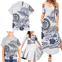 Polynesian Manta Ray Family Matching Summer Maxi Dress and Hawaiian Shirt Blue Floral Turtle Tattoo - Polynesian Pride