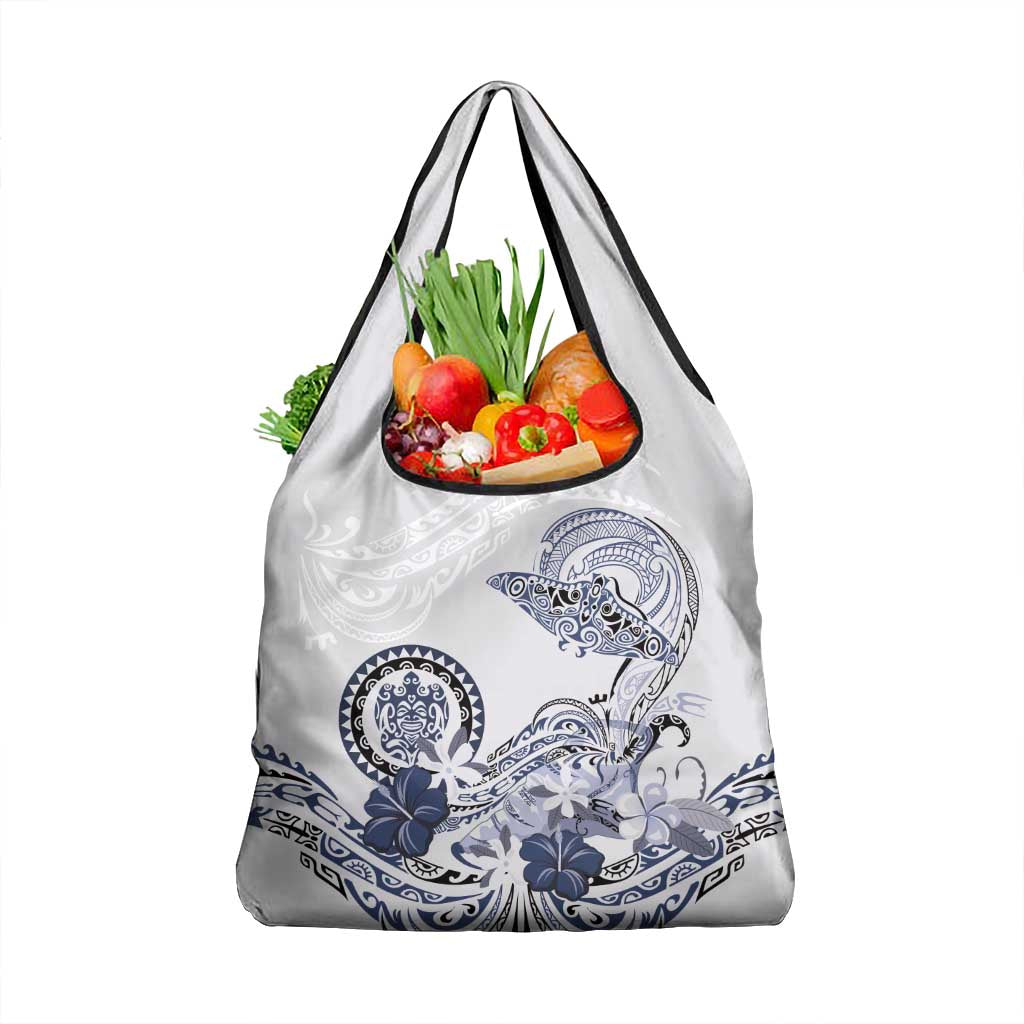 Polynesian Manta Ray Grocery Bag Blue Floral Turtle Tattoo - Polynesian Pride