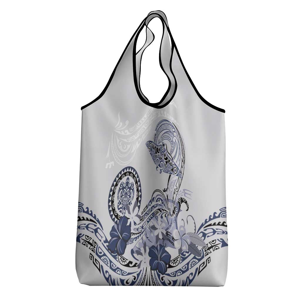 Polynesian Manta Ray Grocery Bag Blue Floral Turtle Tattoo - Polynesian Pride