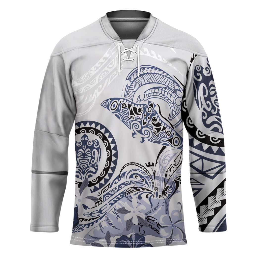 Polynesian Manta Ray Hockey Jersey Blue Floral Turtle Tattoo LT9 Unisex Blue - Polynesian Pride