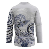 Polynesian Manta Ray Hockey Jersey Blue Floral Turtle Tattoo LT9 - Polynesian Pride