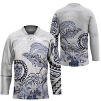 Polynesian Manta Ray Hockey Jersey Blue Floral Turtle Tattoo LT9 - Polynesian Pride