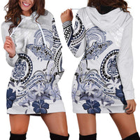 Polynesian Manta Ray Hoodie Dress Blue Floral Turtle Tattoo - Polynesian Pride