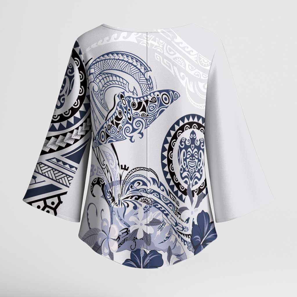 Polynesian Manta Ray Kimono Sleeve Blouse Blue Floral Turtle Tattoo LT9 - Polynesian Pride