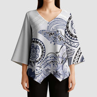 Polynesian Manta Ray Kimono Sleeve Blouse Blue Floral Turtle Tattoo LT9 - Polynesian Pride