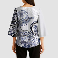 Polynesian Manta Ray Kimono Sleeve Blouse Blue Floral Turtle Tattoo LT9 - Polynesian Pride