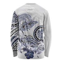 Polynesian Manta Ray Long Sleeve Shirt Blue Floral Turtle Tattoo LT9 - Polynesian Pride