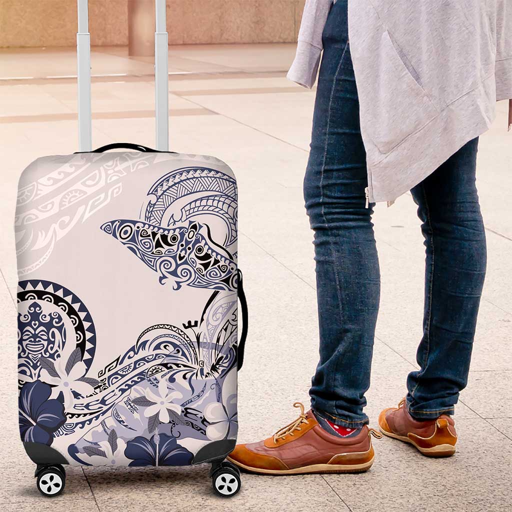 Polynesian Manta Ray Luggage Cover Blue Floral Turtle Tattoo - Polynesian Pride