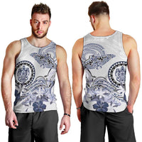 Polynesian Manta Ray Men Tank Top Blue Floral Turtle Tattoo - Polynesian Pride