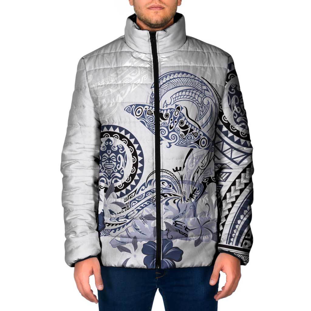Polynesian Manta Ray Padded Jacket Blue Floral Turtle Tattoo LT9 Men Blue - Polynesian Pride