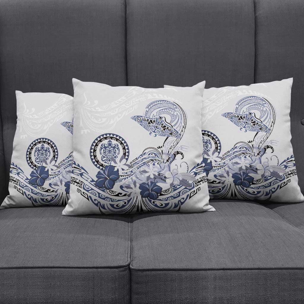 Polynesian Manta Ray Pillow Cover Blue Floral Turtle Tattoo - Polynesian Pride