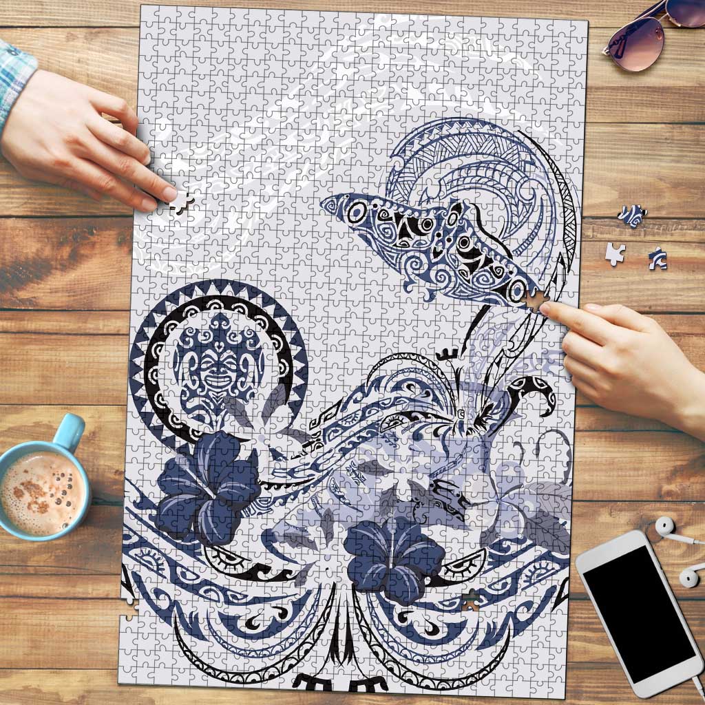 Polynesian Manta Ray Puzzle Blue Floral Turtle Tattoo LT9 Blue - Polynesian Pride