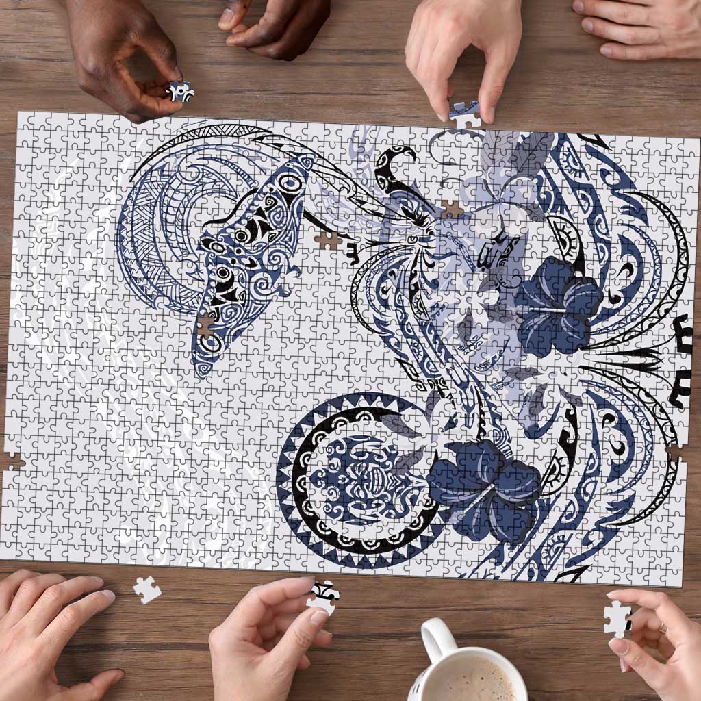 Polynesian Manta Ray Puzzle Blue Floral Turtle Tattoo LT9 - Polynesian Pride