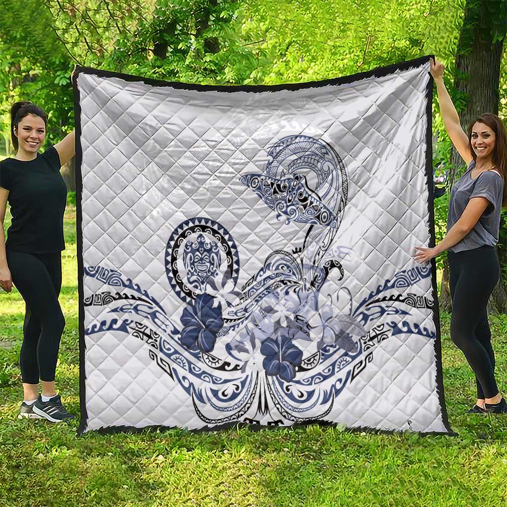 Polynesian Manta Ray Quilt Blue Floral Turtle Tattoo - Polynesian Pride