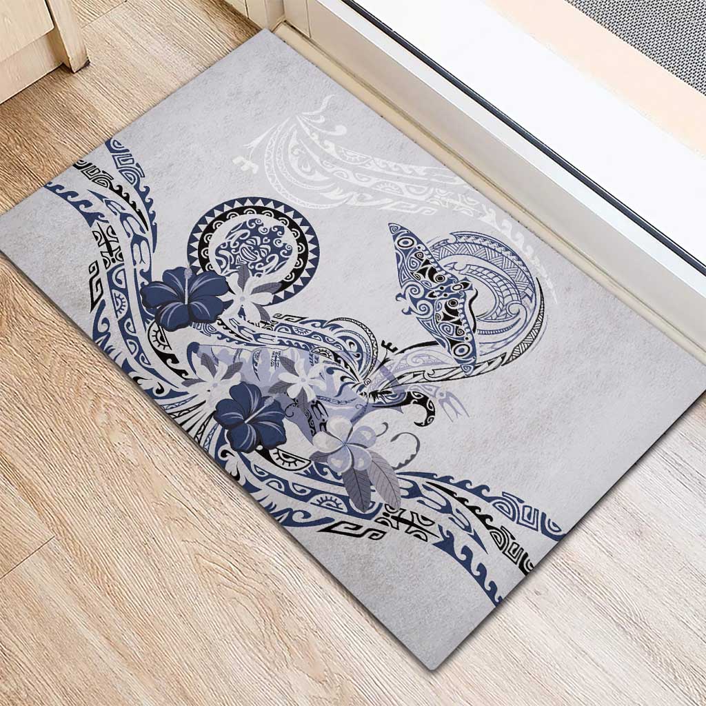 Polynesian Manta Ray Rubber Doormat Blue Floral Turtle Tattoo LT9 - Polynesian Pride