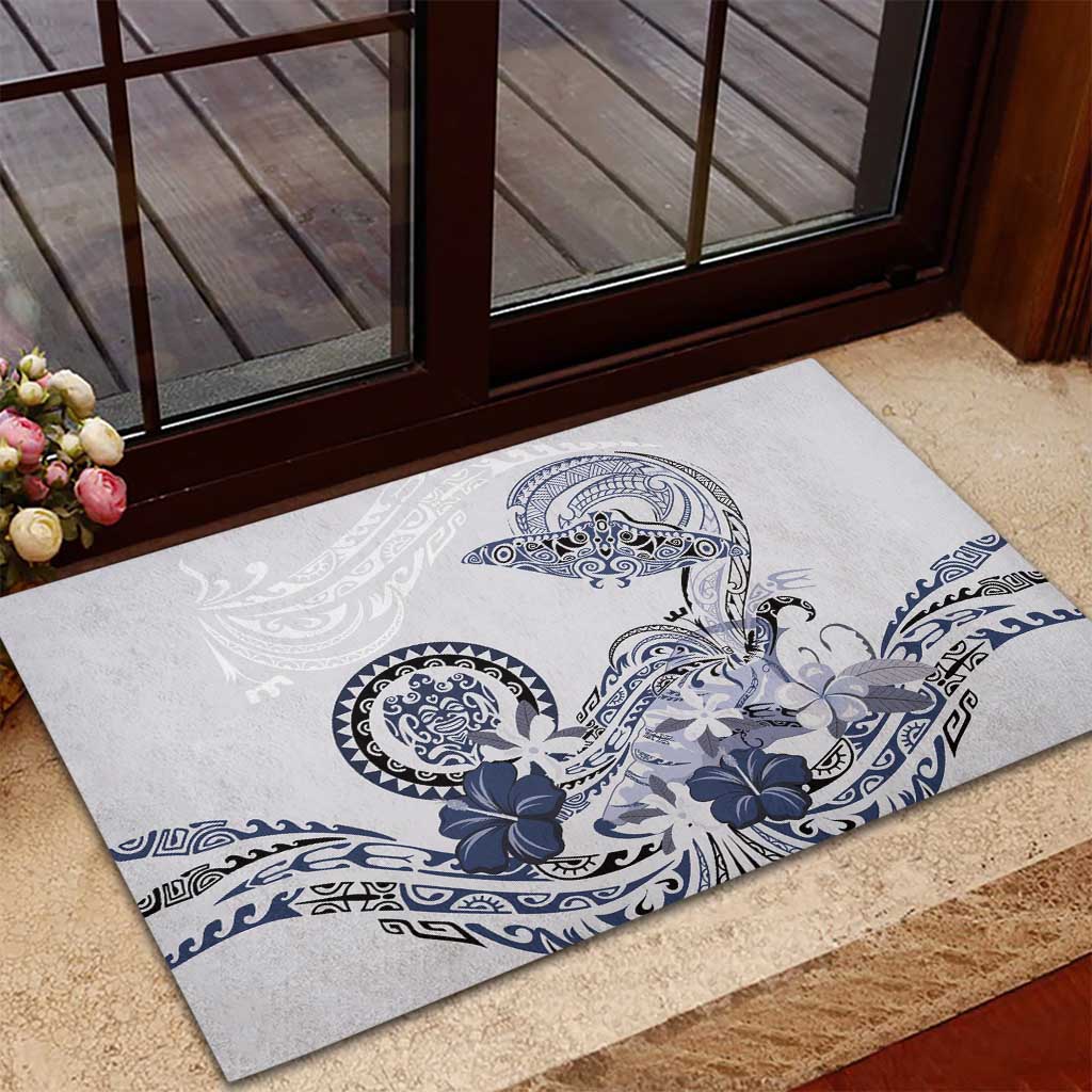 Polynesian Manta Ray Rubber Doormat Blue Floral Turtle Tattoo LT9 - Polynesian Pride