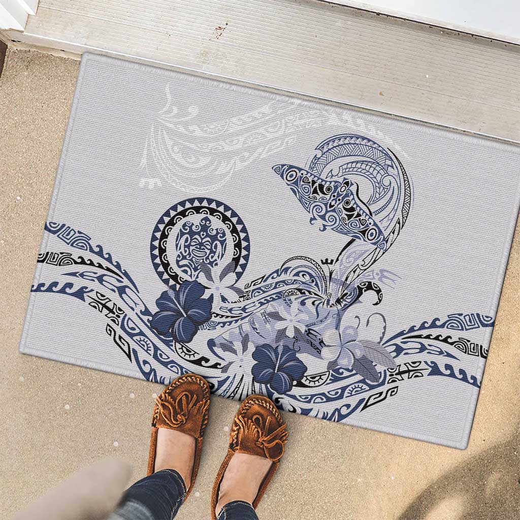 Polynesian Manta Ray Rubber Doormat Blue Floral Turtle Tattoo LT9 - Polynesian Pride
