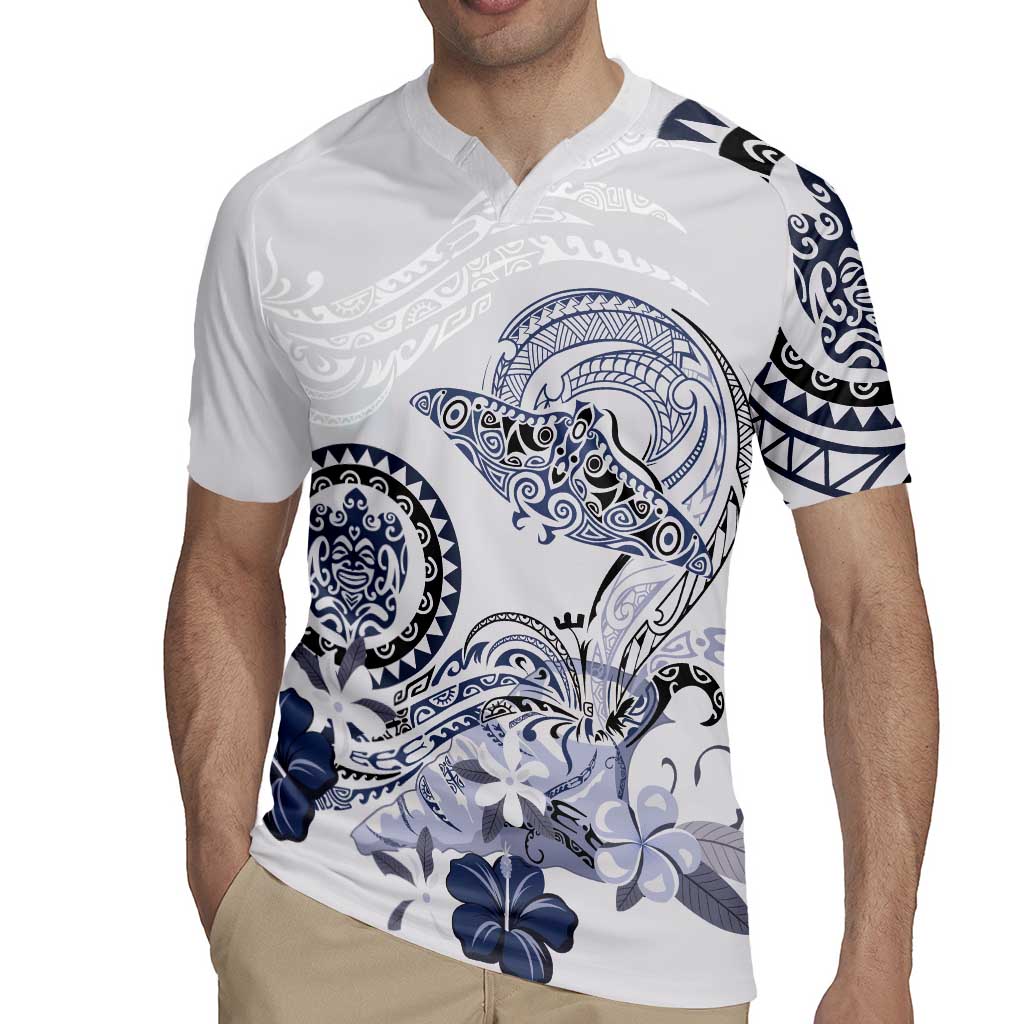Polynesian Manta Ray Rugby Jersey Blue Floral Turtle Tattoo LT9 - Polynesian Pride