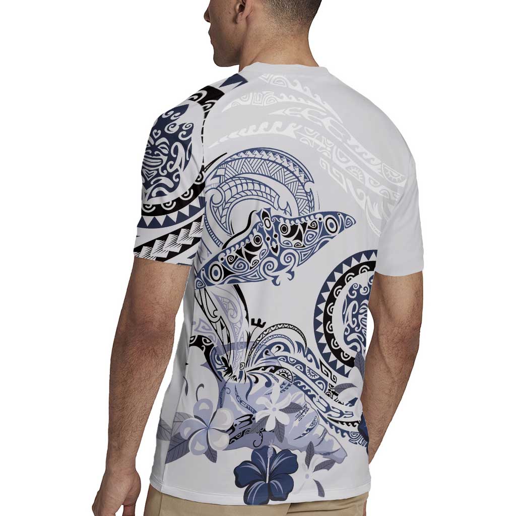 Polynesian Manta Ray Rugby Jersey Blue Floral Turtle Tattoo LT9 - Polynesian Pride