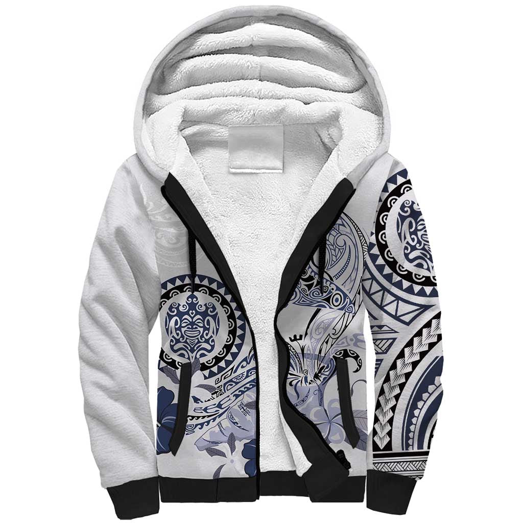 Polynesian Manta Ray Sherpa Hoodie Blue Floral Turtle Tattoo LT9 Unisex Blue - Polynesian Pride