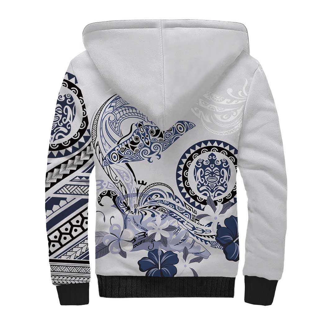 Polynesian Manta Ray Sherpa Hoodie Blue Floral Turtle Tattoo LT9 - Polynesian Pride