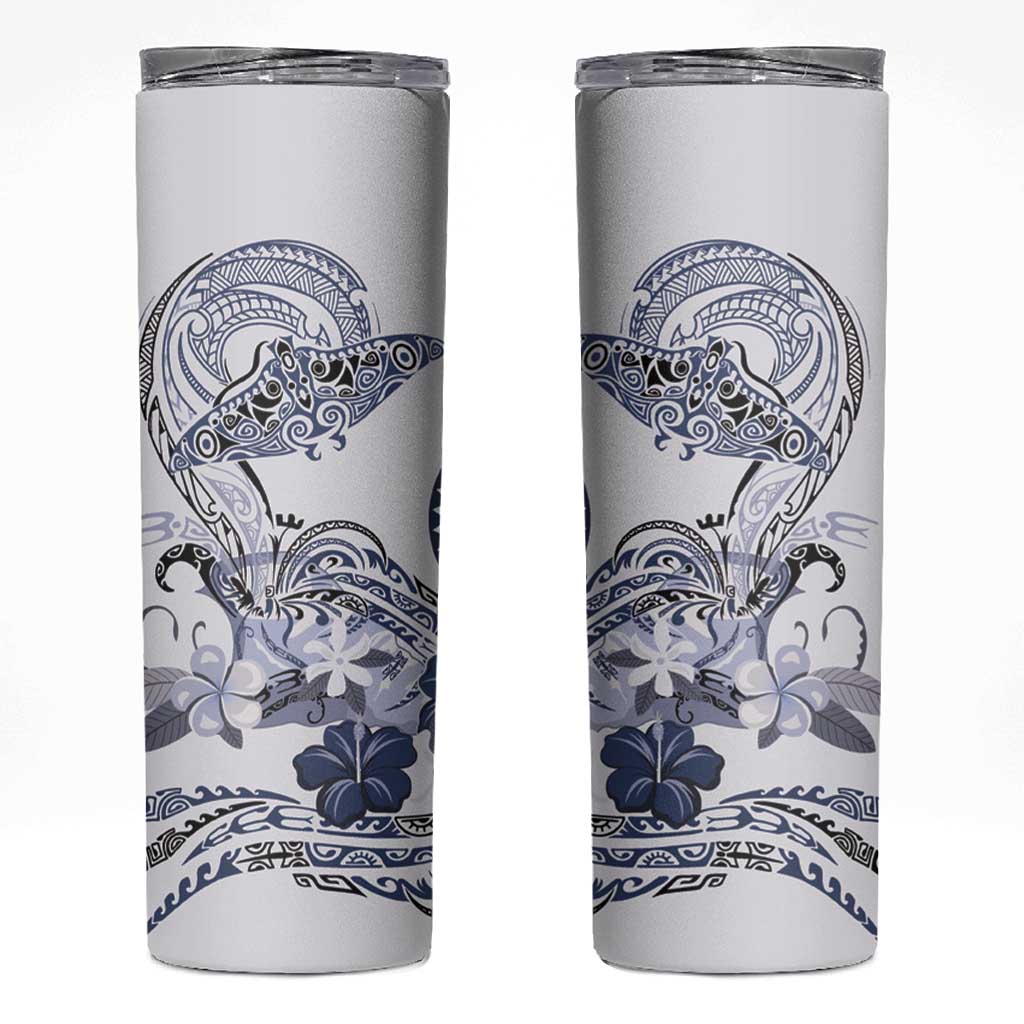 Polynesian Manta Ray Skinny Tumbler Blue Floral Turtle Tattoo - Polynesian Pride
