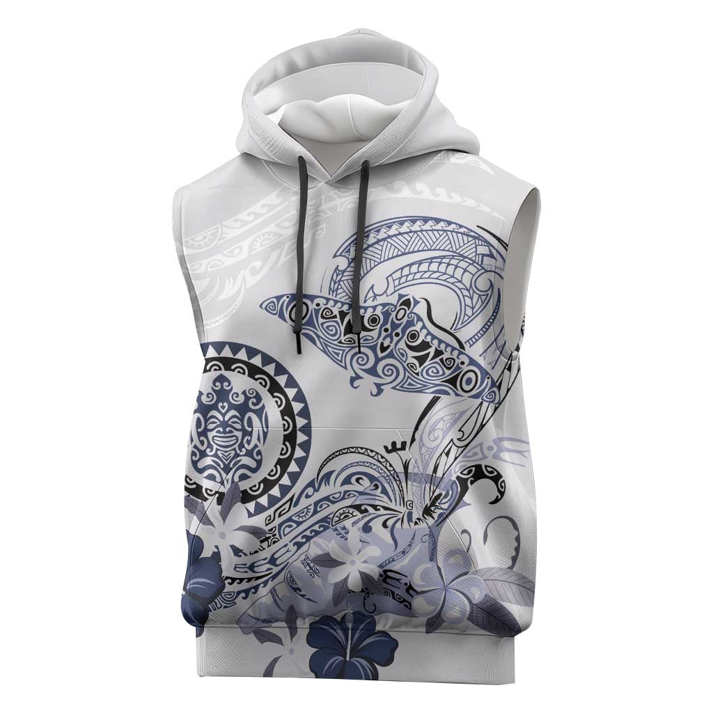 Polynesian Manta Ray Sleeveless Hoodie Blue Floral Turtle Tattoo LT9 Blue - Polynesian Pride