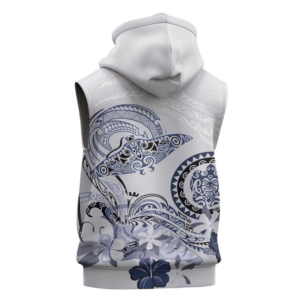 Polynesian Manta Ray Sleeveless Hoodie Blue Floral Turtle Tattoo LT9 - Polynesian Pride