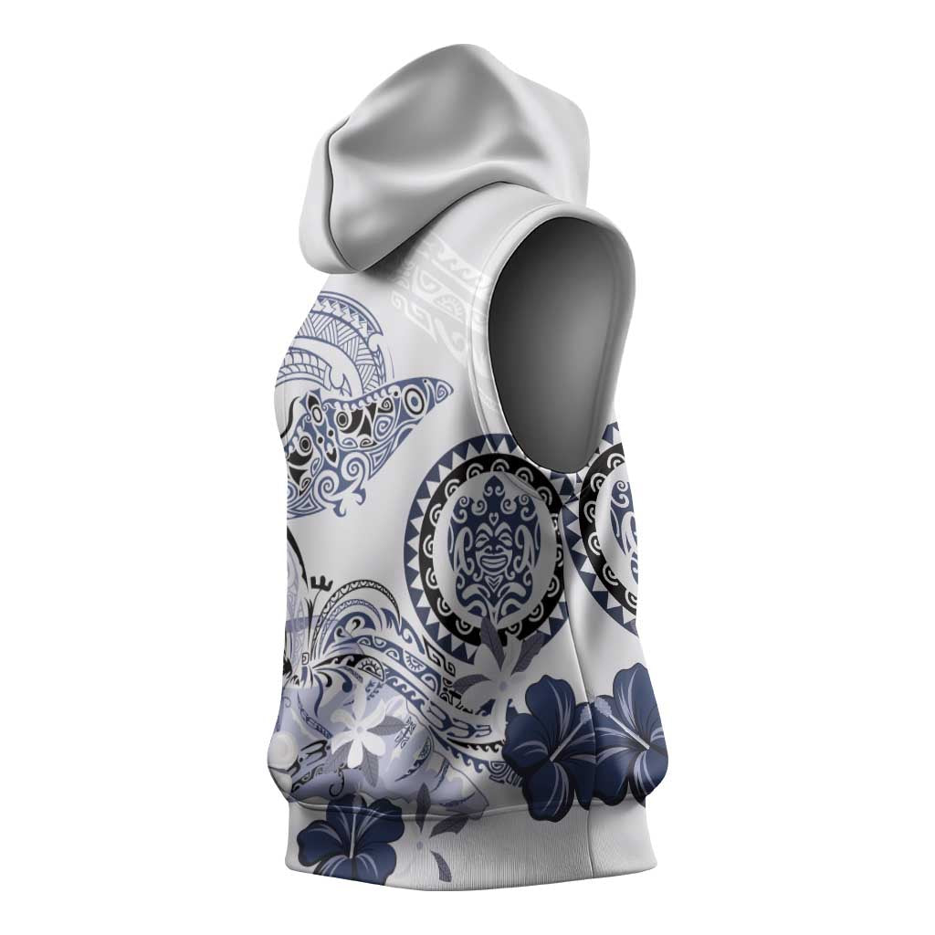 Polynesian Manta Ray Sleeveless Hoodie Blue Floral Turtle Tattoo LT9 - Polynesian Pride