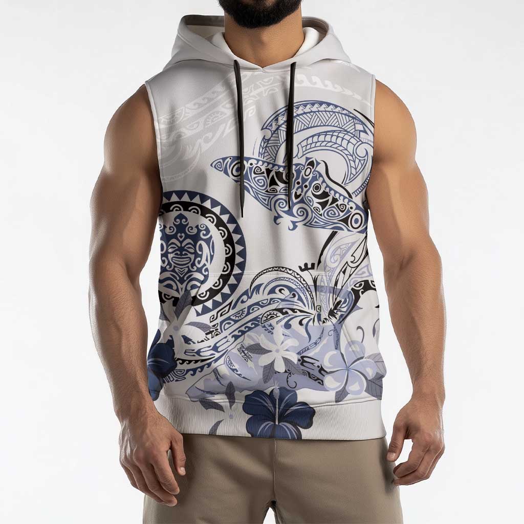 Polynesian Manta Ray Sleeveless Hoodie Blue Floral Turtle Tattoo LT9 - Polynesian Pride